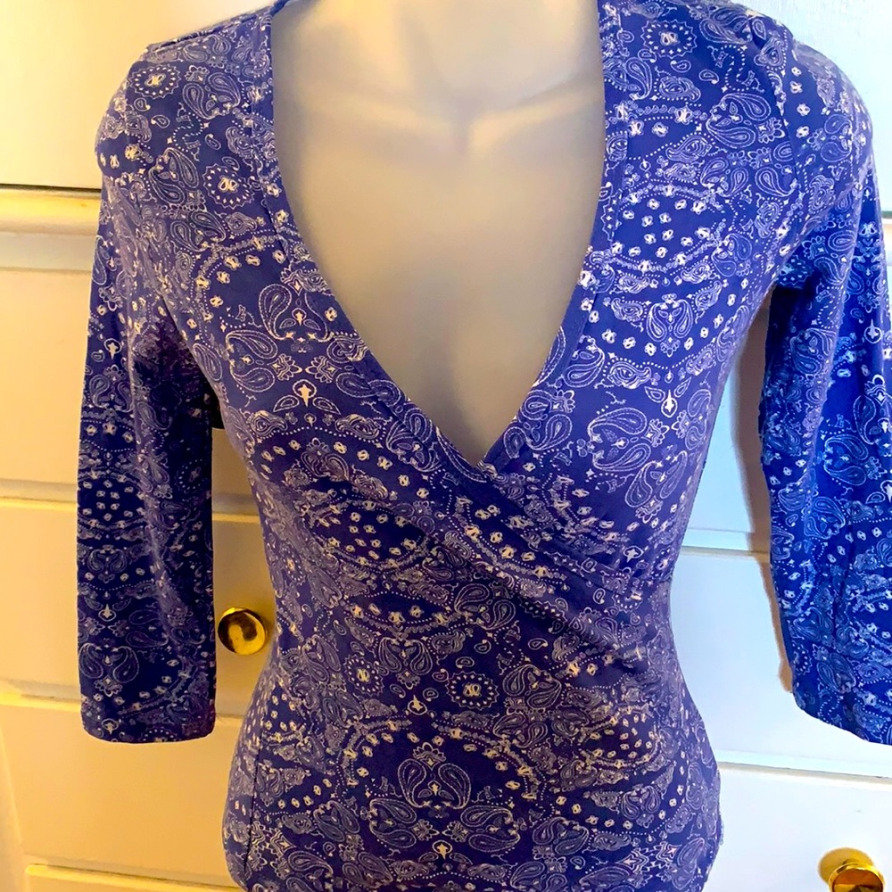 Energie Blue and white top criss cross in front so cute!